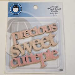 NEW Lot 2 Pkg Lil Davis Vintage Wood Words BABY Girl Pink Sweet Precious Cutie-G