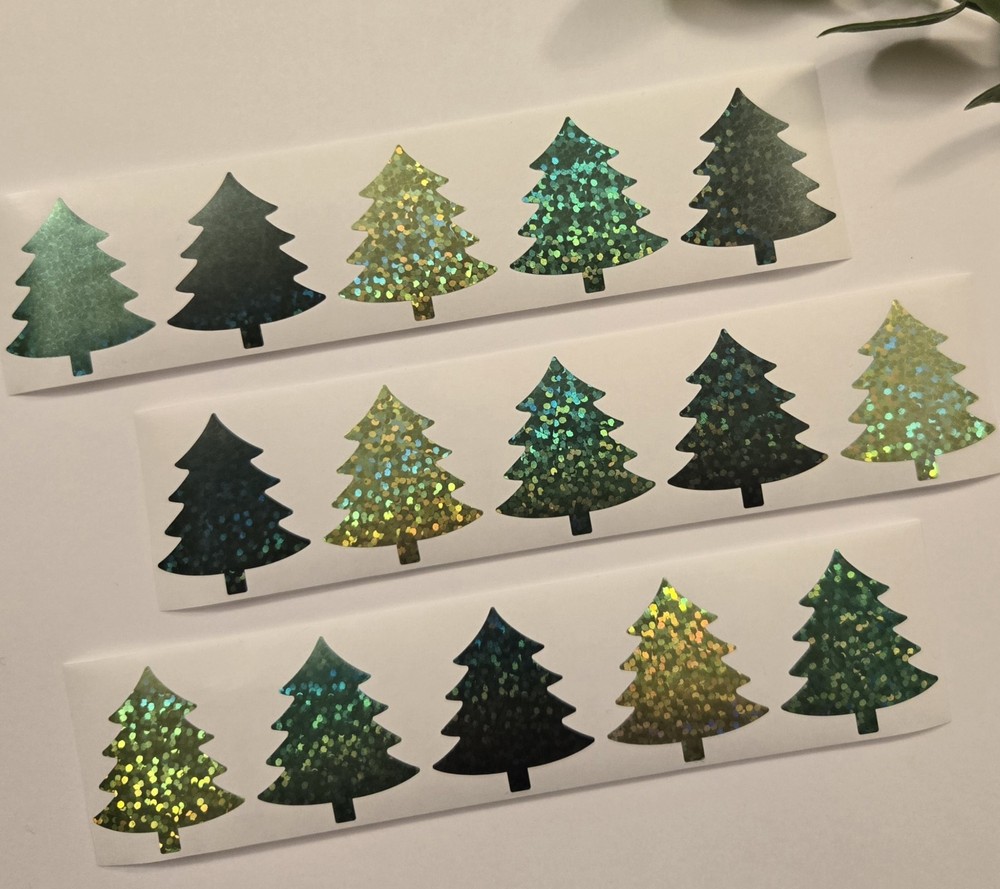 15 Christmas Tree Stickers/Sparkly Christmas Tree Stickers/Holiday Tree Stickers