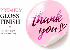 500 Pcs Thank You Stickers – 1.5 Inch Pink round Labels with Purple Foil Script