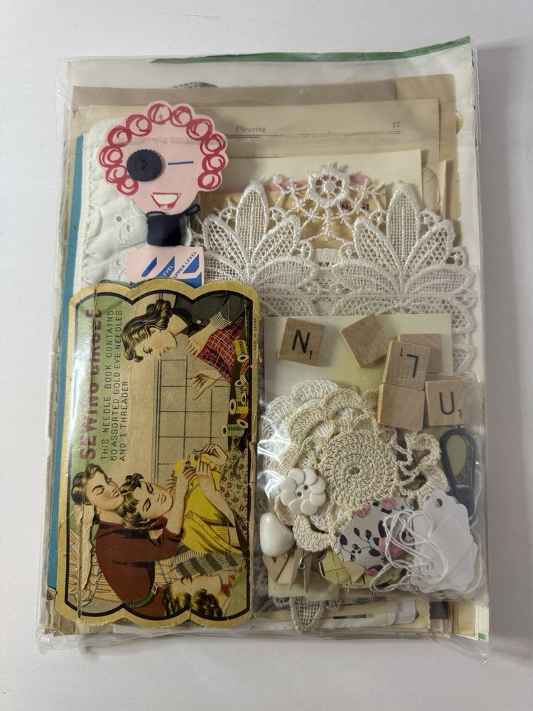 Junk Journal Kit (32+ Pieces of Large Background Sheets, Laces, Postcards, More)