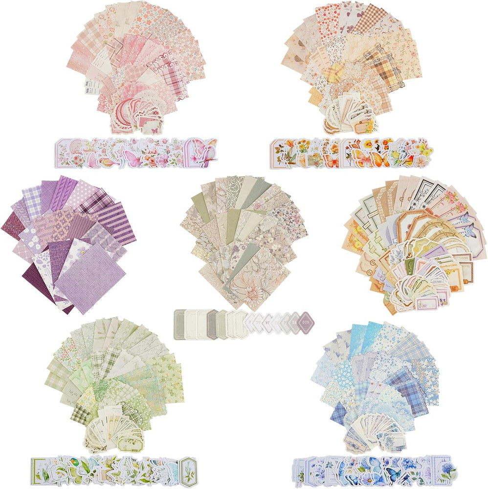 560 Sheets Floral Scrapbook Paper with Stickers Assorted Set, 7 Colors Scrapbook