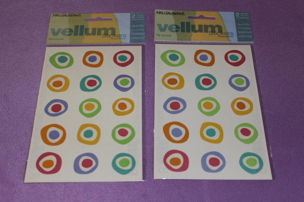 Mrs. Grossman’s LOT of 2 Packages of Vintage Vellum Small & Large Ring Stickers!