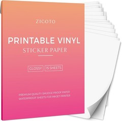 Glossy Waterproof Vinyl Sticker Paper – 15 Sheets for Inkjet & Laser Printers