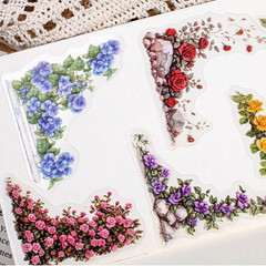 180Pcs Courtyard Corner Flower Stickers for Scrapbooking Journaling Vintage Flow