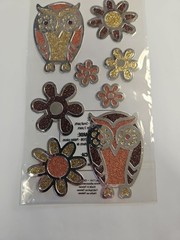Owls & Flowers Scrapbooking Stickers Dimensional Stained Glass Style Sticko 8pc
