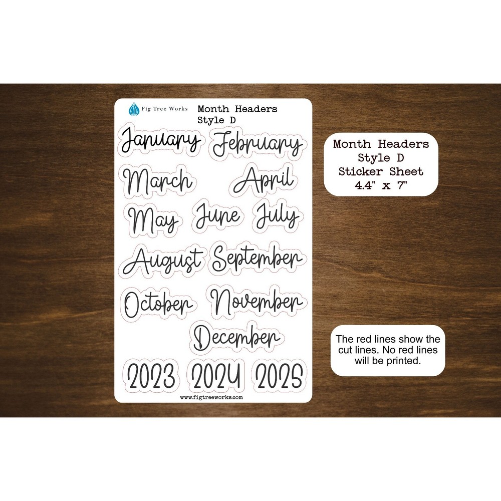 Month Header Planner Stickers | Month Names Sticker | Style D