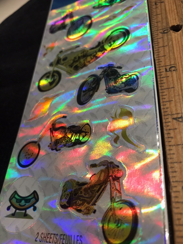 Foiled MOTORCYCLE Stickers Sealed Pkg Lot of 2 Sheets Hallmark Stickeroni Biker