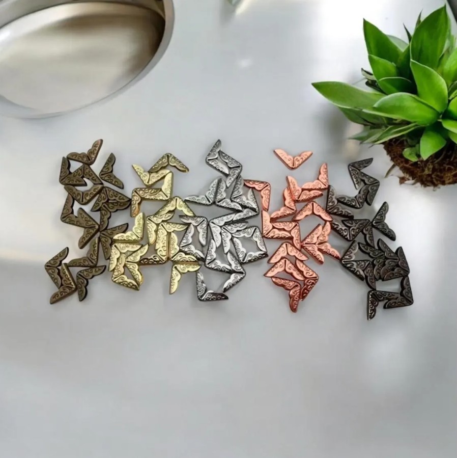 50pcs Electroplated Decorative Metal Book Corner Protectors 5-Colors Iron Plate