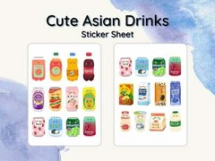 Cute Asian Drinks Sticker Sheets Set | Journal Planner Laptop Sticker | Kawaii
