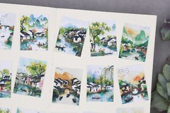 traditional Asia water town green spring sticker｜Chinese Jiangnan river water