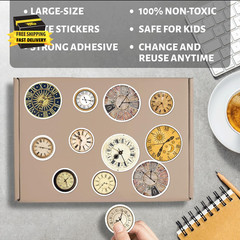 Vintage Clock Face Stickers Pack 50Pcs Waterproof Vinyl for Scrapbooking Journal