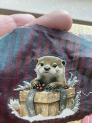Whimsical otter , Handmade Ephemera, Scrapbook,Junk Journal,tag,embellishment