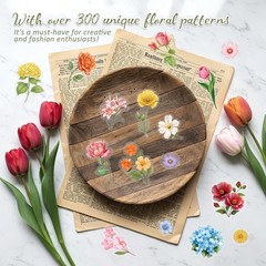 300pcs Transparent Flower Stickers Floral Decals Scrapbook Journaling Bible