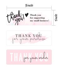 3 Rolls Thank You Stickers 1×3 Inch Sealing Labels for Small Business Packaging