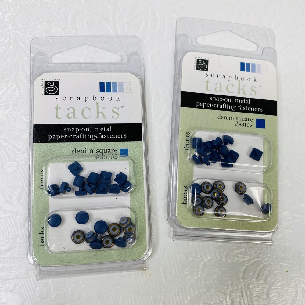Lot 2 Pks Chatterbox Scrapbook Tacks Blue Denim Square 93102 Snap-on Fastener