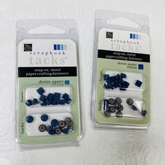 Lot 2 Pks Chatterbox Scrapbook Tacks Blue Denim Square 93102 Snap-on Fastener