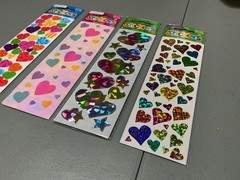 3 SHEETS RARE AMSCAN STICKERS MULTI-COLORED STARS + HEARTS – NEW IN PACKAGES