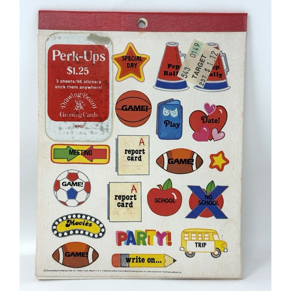 Vtg Calendar Planner Stickers Perk Ups School Sports Pep Rally Game 65 TOTAL