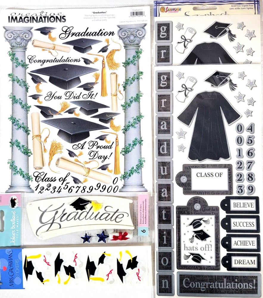 Stickers Graduation Theme Scrapbooking Paper Crafts Lot of 5 Various Brands