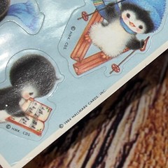 Vintage 1984 Hallmark Baby Penguin Winter Sticker Sheet Holidays Christmas