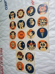 20 Lot Super Rare Vintage Antiques? Round Stickers Animals Fairs Moon Sun Odd