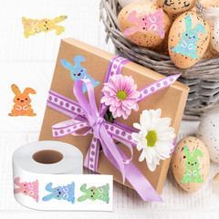 500PCS Easter Bunny Stickers Roll Holographic Glitter Egg Decals for Crafts
