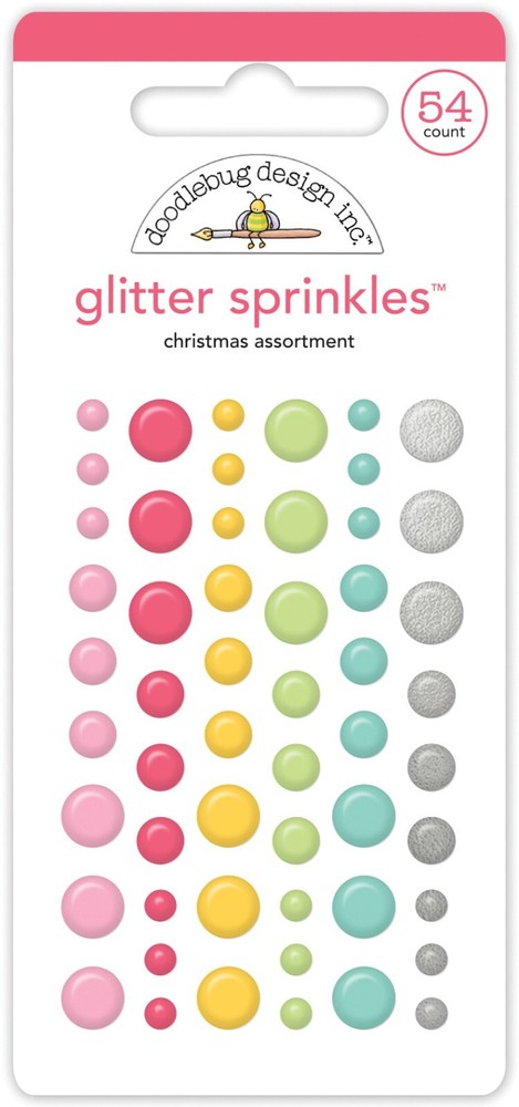 Doodlebug Puffy Stickers Sprinkles Christmas Glitter Assortment Red Pink Green