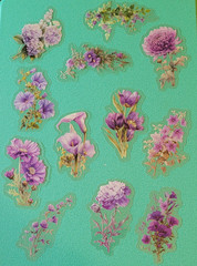 PK2 12pc individual Purple & Pink Floral Transparent Crafting Multiuse Stickers