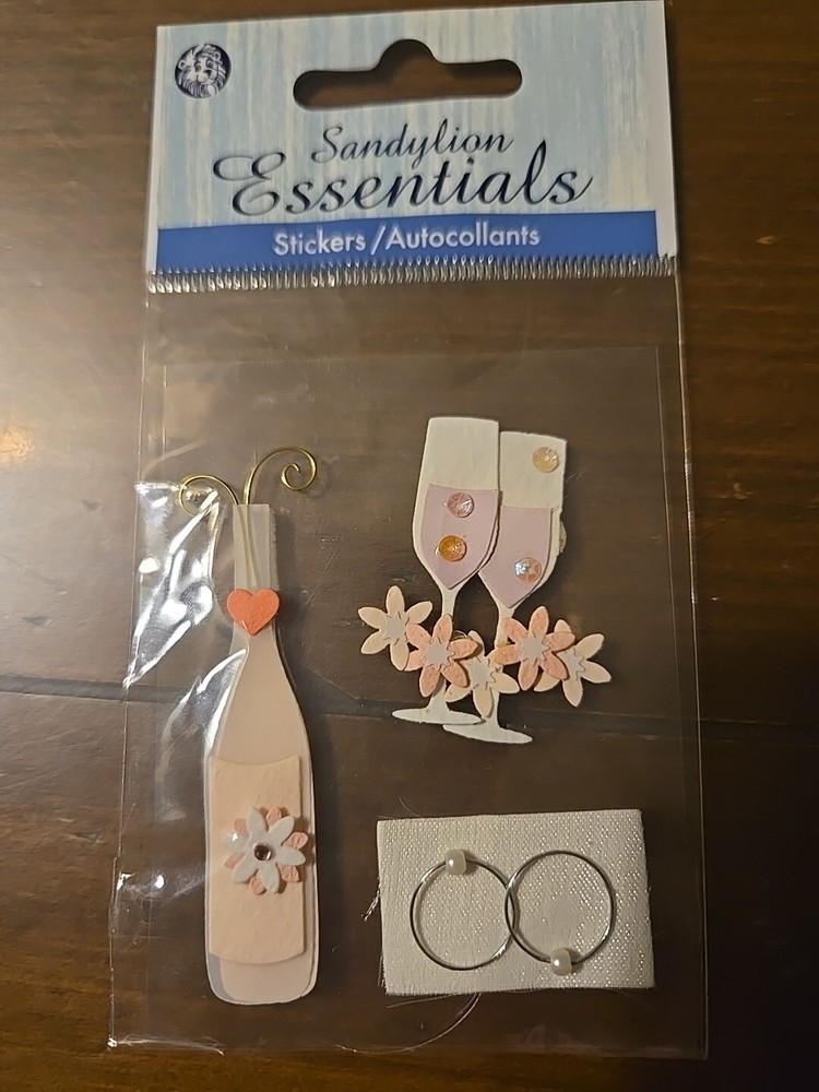 Sandylion Essentials CHAMPAGNE AND RINGS PINK Scrapbooking Stickers