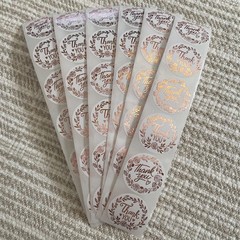 36 Rose Gold Thank You Stickers, 1” Round Floral Foil Labels, Envelope Seals