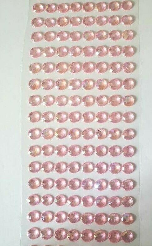CraftbuddyUS 144 pcs x10mm(18 Stripes)Self Adh Faceted Round Gems,Color-AB PINK