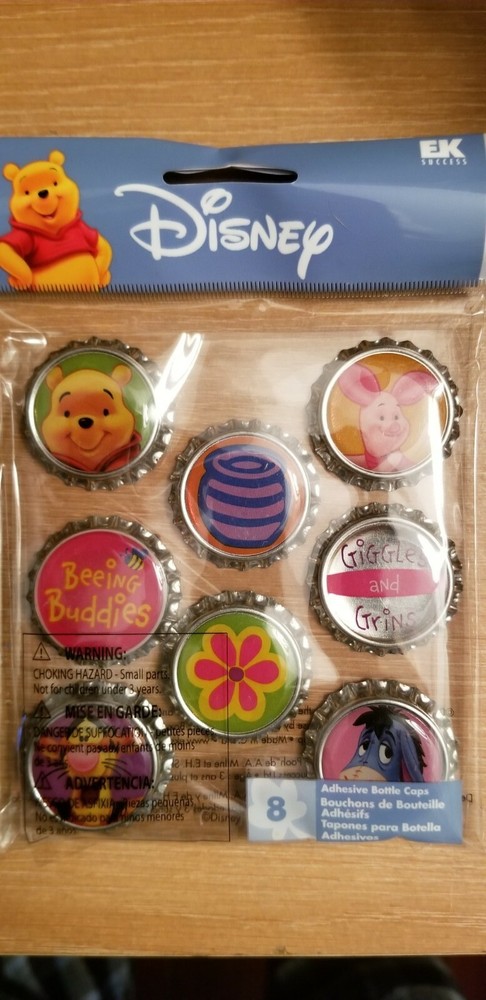 Disney Winnie the Pooh 8 Adhesive Bottle Caps Stickers Tigger Piglet