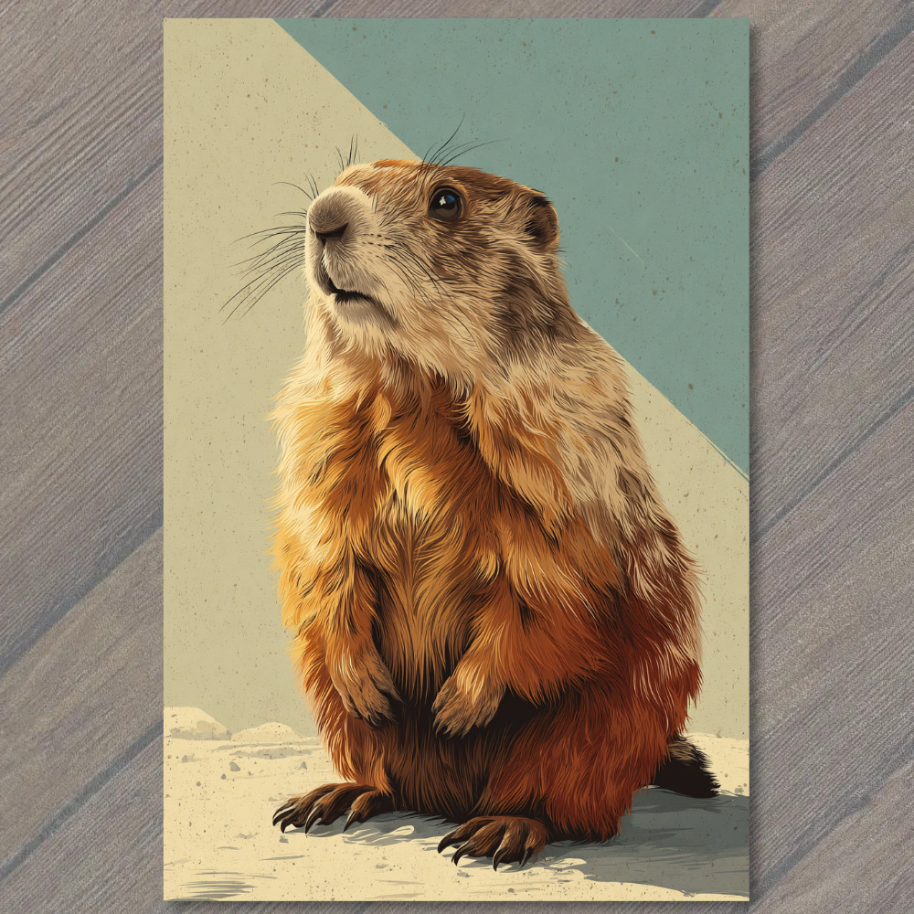 STICKER Groundhog Standing Portrait Warm Fur Color Block Background Winter Loo