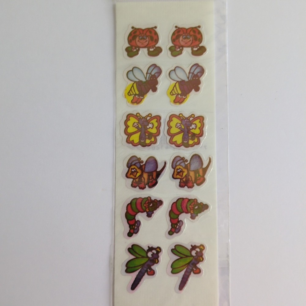 vintage Metallic Iridescent Cartoon Bugs Lady Bug Bee Caterpillar sticker sheet
