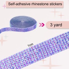 Self Adhesive Rhinestone Strips 3 Yards 0.4 Inch for Craft,Dark Purple AB