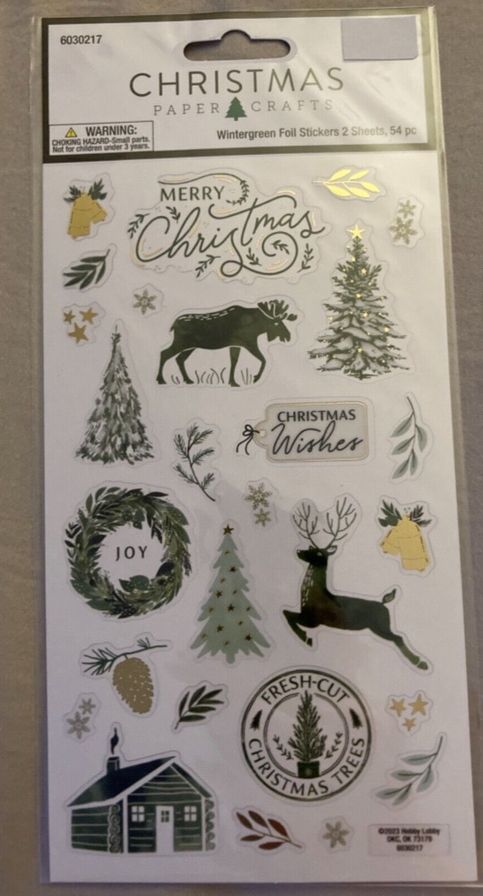 24 HL Christmas Paper Crafts Wintergreen Foil Sticker Sheet Packs (2 Sheets)