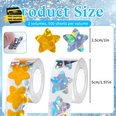 1000 PCS Holographic Star Stickers 1 Inch Self Adhesive Glitter Foil Metallic St