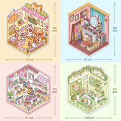 9 Sets 3D Sticker Scene, DIY 3D House Stickers for Kids and Adults