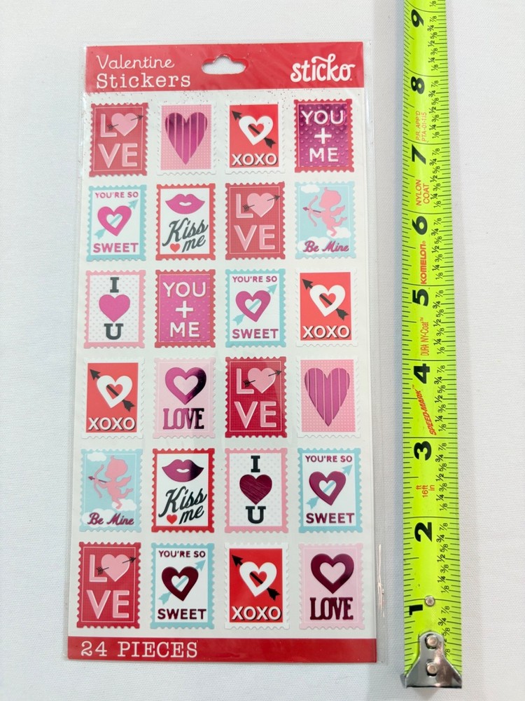 STICKO VALENTINE STICKERS / HEARTS & ARROWS STAMPS/ 1 SHEET