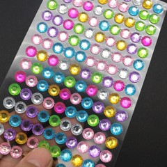 3 Sheet Mixed Color Bling Round Rhinestones Gems Self-Adhesive Sticker Flat Back