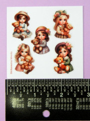 Vintage Little Girls & Teddy Bears Mini Sticker Sheet Style 2