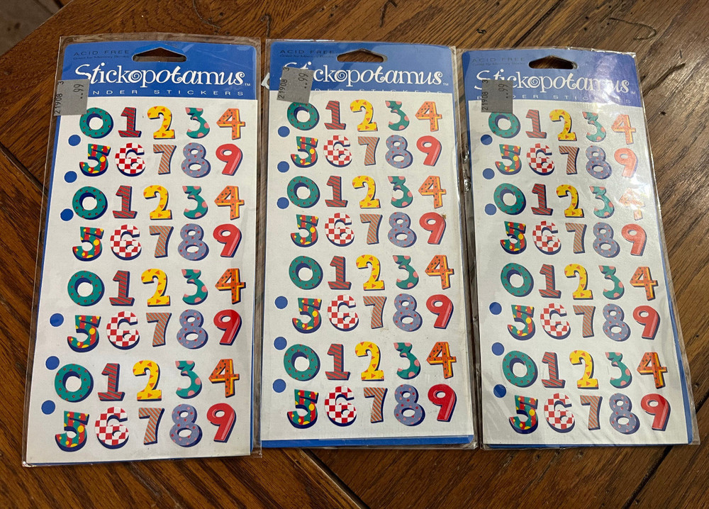 3 sets – Stickopotamus Colorful Numbers Scrapbook Binder Stickers Polkadots