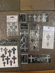 Huge Lot Scrapbook Religious Cross Charms Vellum Stickers Gemstones