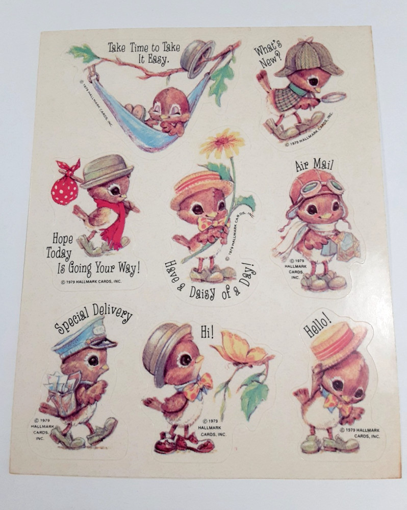 vintage 80’s 1979 Hallmark Morehead Robin bird sticker sheet *damaged*