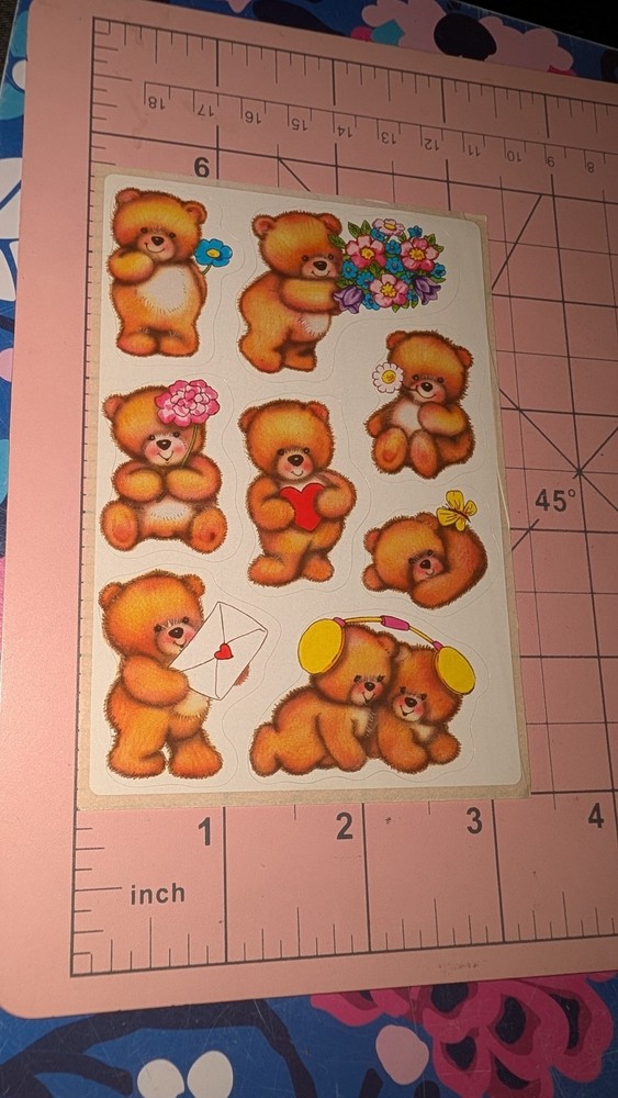 Vintage Stickers Teddy Bears 1 Sheet READ