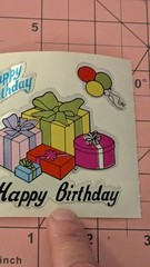 Vintage Stickers BJ Foil Mylar Happy Birthday Balloons Presents 1 Mod 3″X 3″