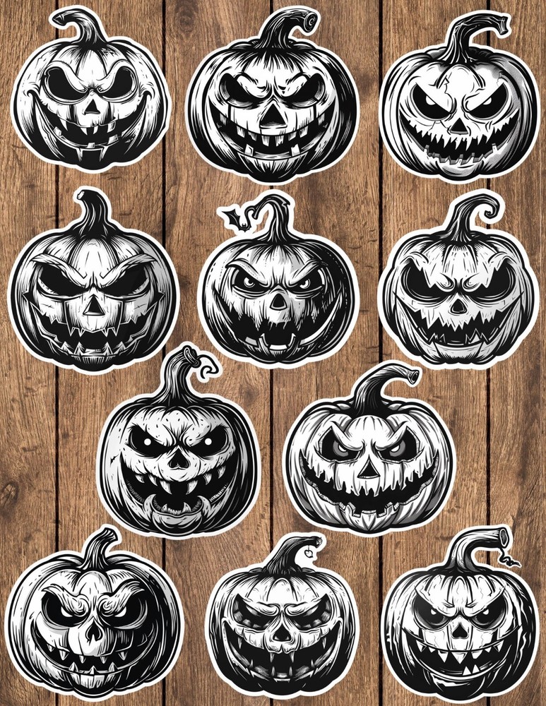 B&W Pumpkin Die Cut Vinyl Stickers Set Scrapbooking Laptop Waterbottle
