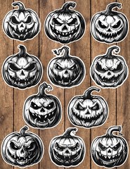 B&W Pumpkin Die Cut Vinyl Stickers Set Scrapbooking Laptop Waterbottle