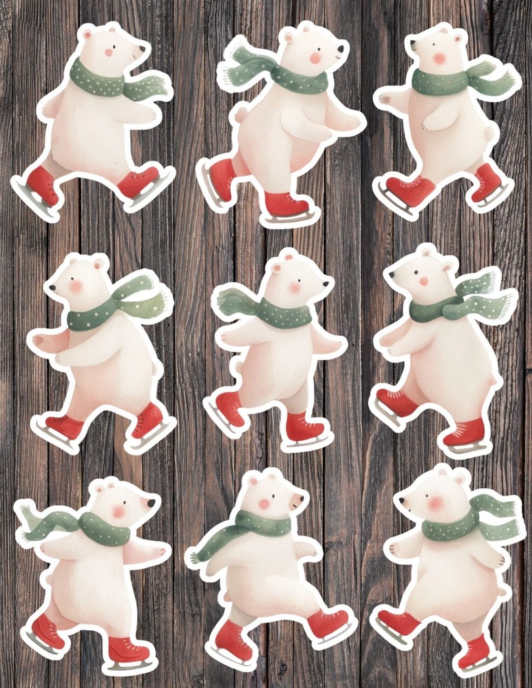 Ice Skating Polar Bear Die Cut Vinyl Stickers Scrapbooking Laptop Waterbottle