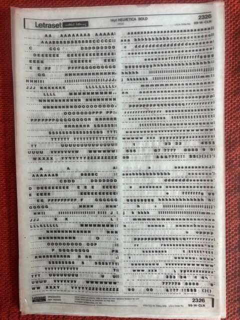 Four Letraset INSTANT LETTERING Transfer Letters 14, 16, 18pt Helvetica bold 1